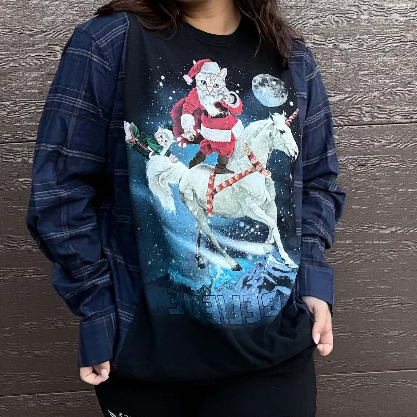 Christmas Cat Flannel Tee